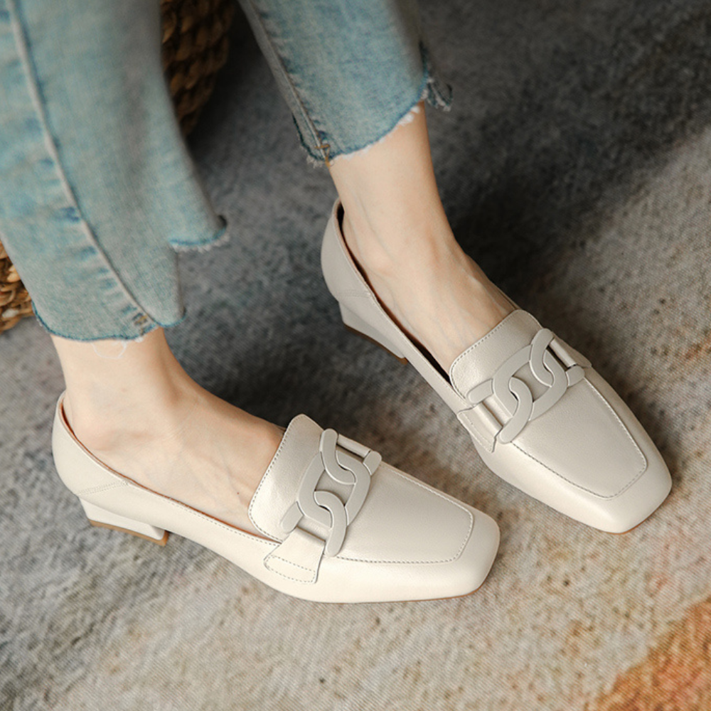 Velnora | Women Loafers with Block Heel and Decorative Strap Design