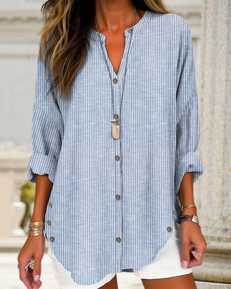 Elaine | Women blouse with striped pattern and button front design