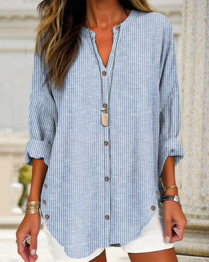 Elaine | Women blouse with striped pattern and button front design