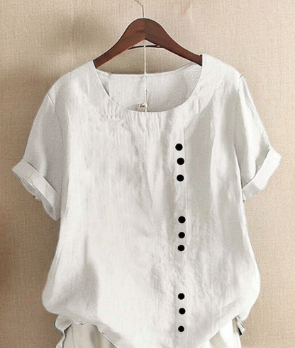 Xaria | Women’s Elegant  Round-Neck Blouse  with Short-Sleeve | Button