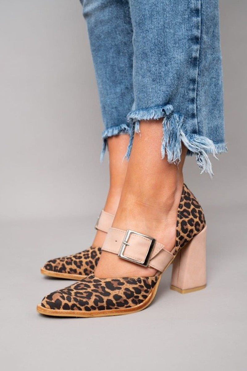 Layla | Pointed Toe Leopard Print Block Heel Pumps