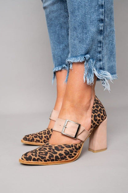 Layla | Pointed Toe Leopard Print Block Heel Pumps