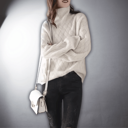 Deborah | High Neck Knit Sweater with Cable Pattern