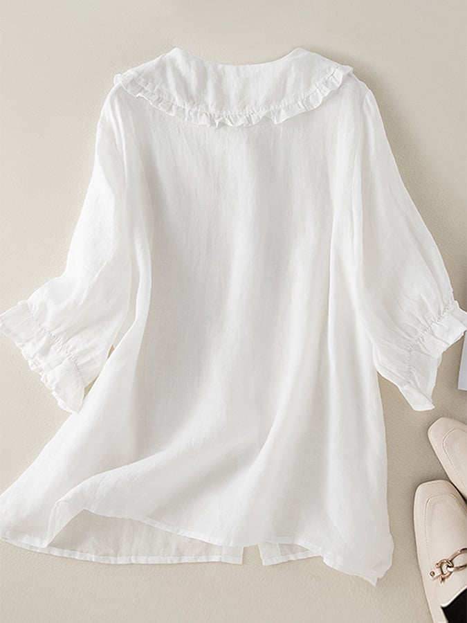 Elina | Women shirt with ruffle collar and button front design