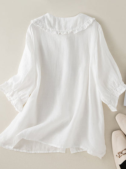 Elina | Women shirt with ruffle collar and button front design