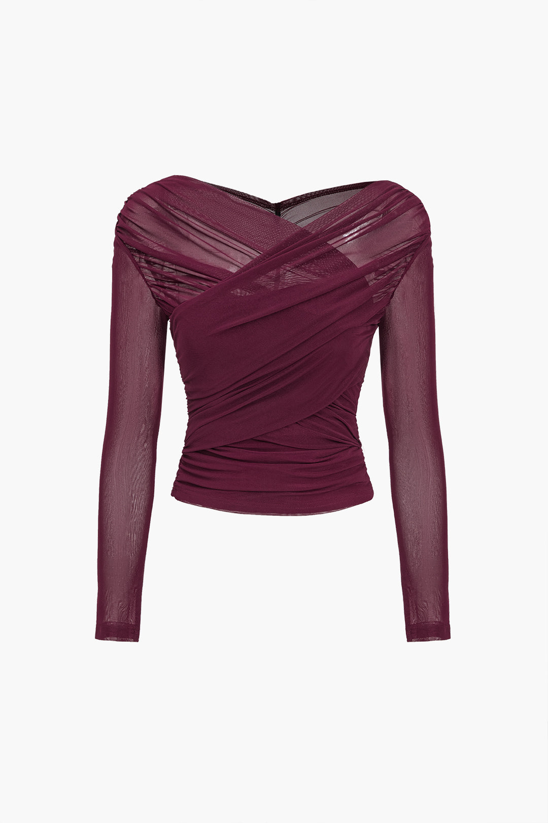 Selene | Women top with ruched detail and mesh long sleeves
