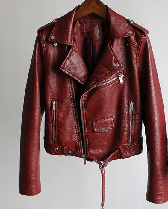 Helen | Women's Belted Leather Jacket with Asymmetrical Zip