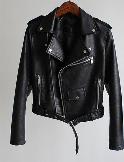 Helen | Women's Belted Leather Jacket with Asymmetrical Zip