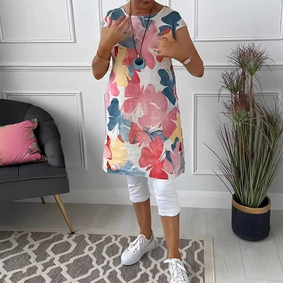 Mia | Women's floral mini summer dress with round neck