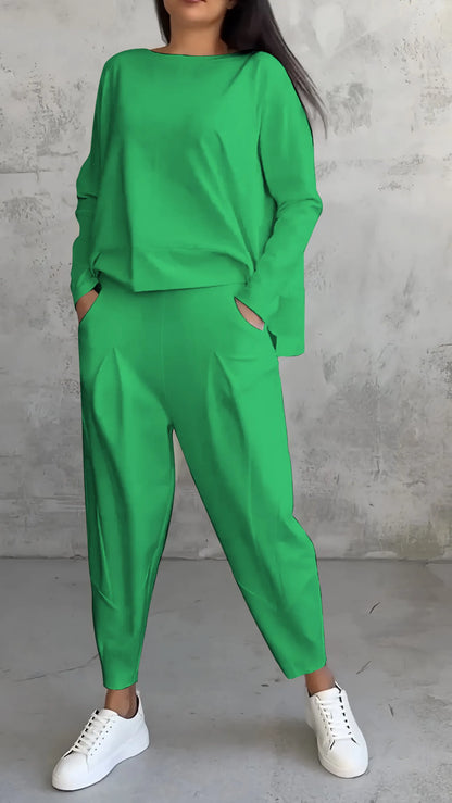 Solviera | Women Two Piece Set with Long Sleeve Top and Relaxed Fit Pants