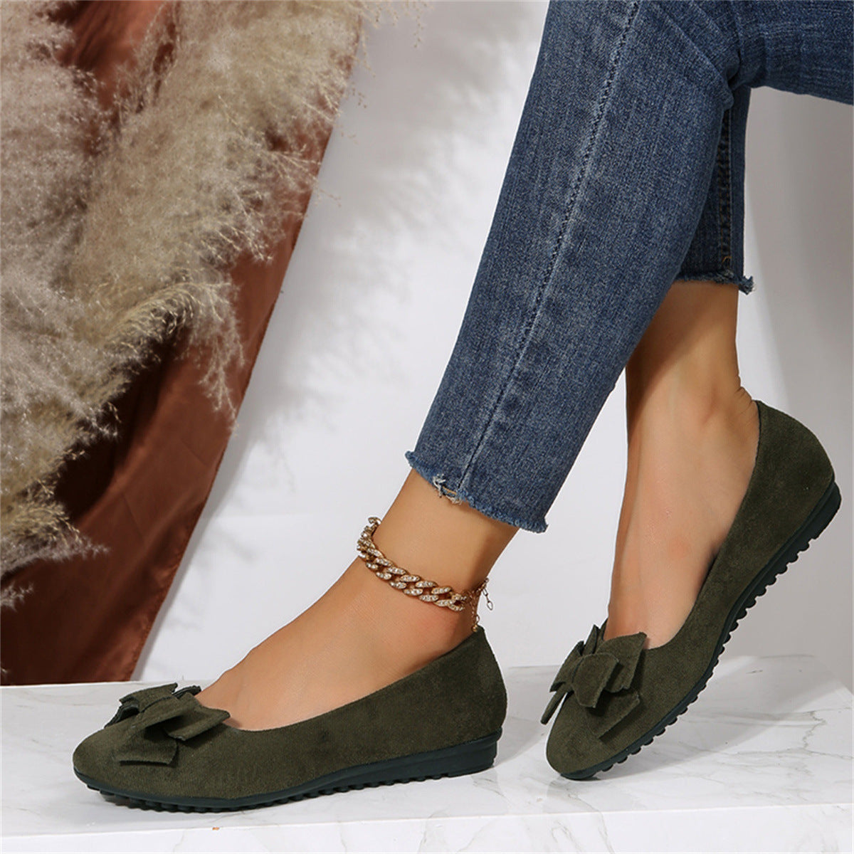 Anniston | Women’s Rounded-Toe Ballet Flats with Soft Bow | Classic