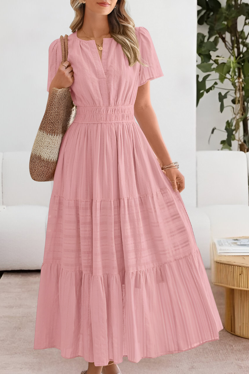 Claire | Women’s boho smocked midi dress with short sleeves