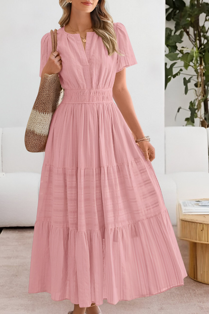 Claire | Women’s boho smocked midi dress with short sleeves