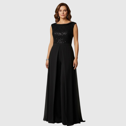 Grace | Elegant Wide Leg Evening Jumpsuit Dress with Flowing Overlay