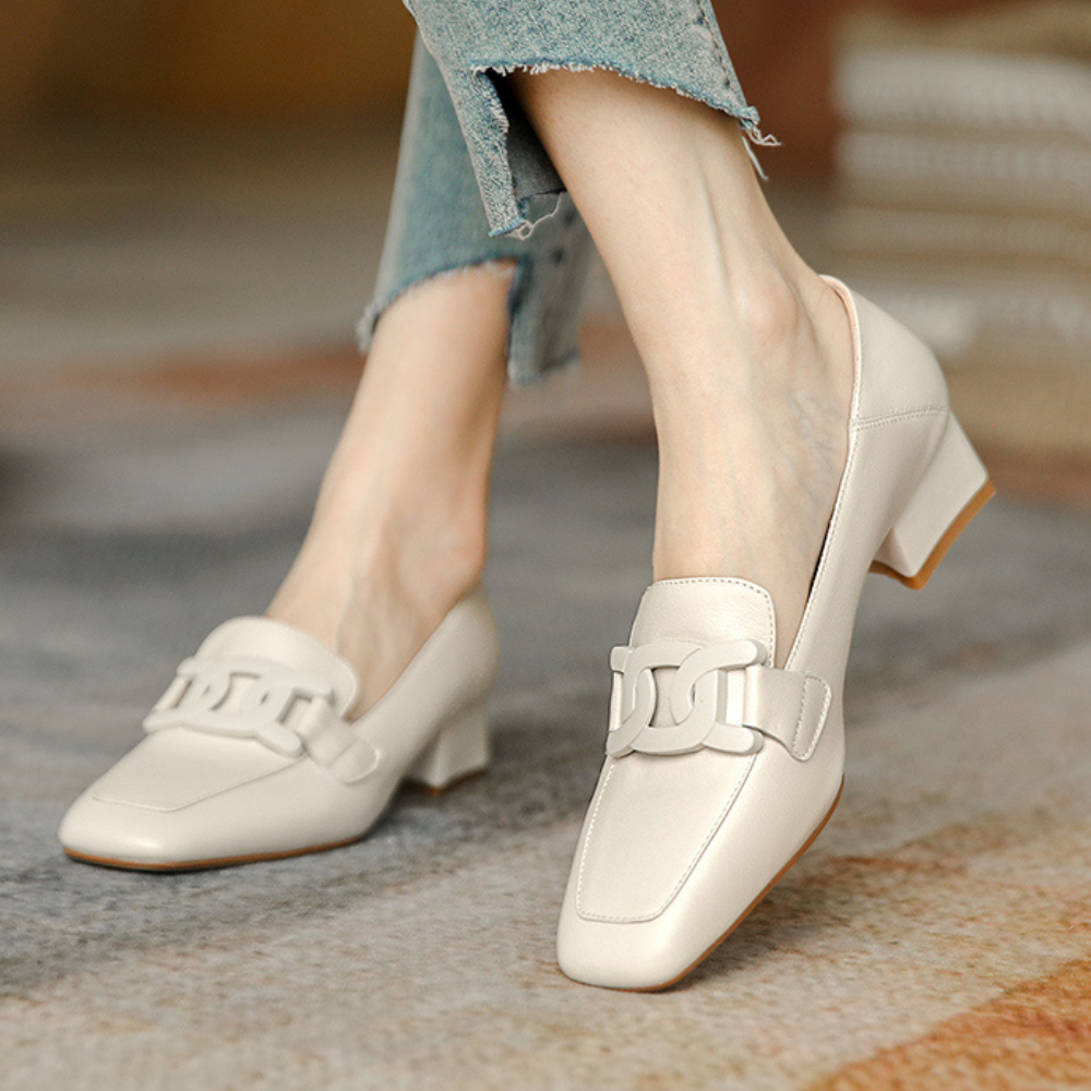 Velnora | Women Loafers with Block Heel and Decorative Strap Design
