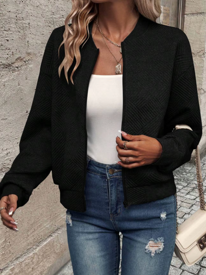 Helen | Textured Long Sleeve Sweater with Zip Closure