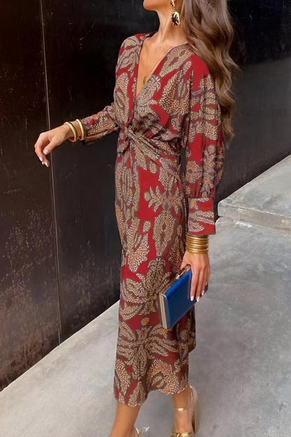 Aurora | Elegant floral midi dress with twist detail