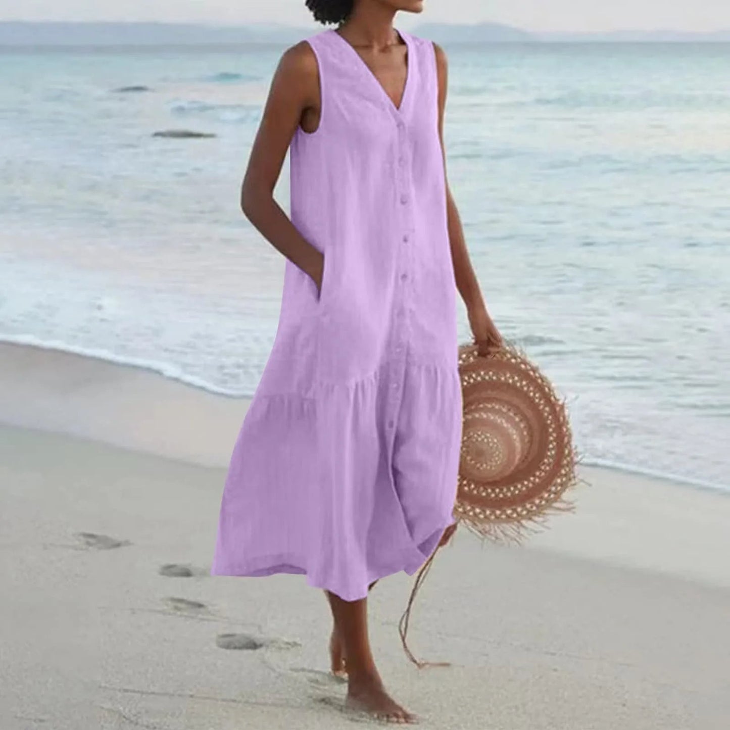 Jolie | Women midi dress with V-neck and button front