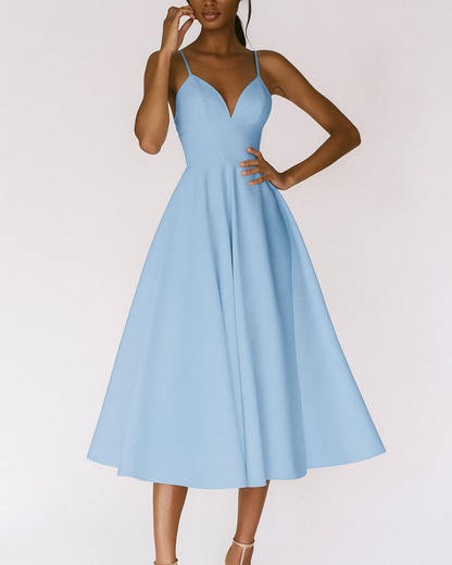 Brittany | Women’s Elegant Strappy Midi Dress With Spaghetti Straps