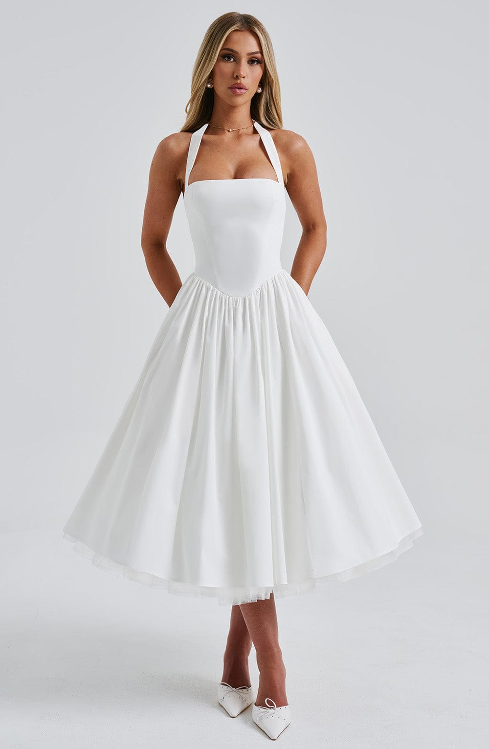 Phoebe | Women’s Elegant Halter Neck Midi Dress With Pleated Skirt