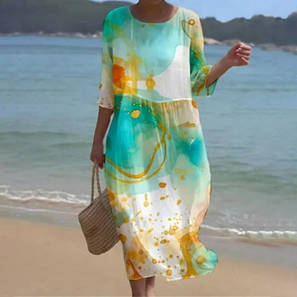 Nora | Elegant floral midi dress with relaxed fit