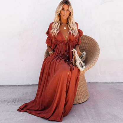 Yolara | Women maxi dress with flowy design and short sleeves