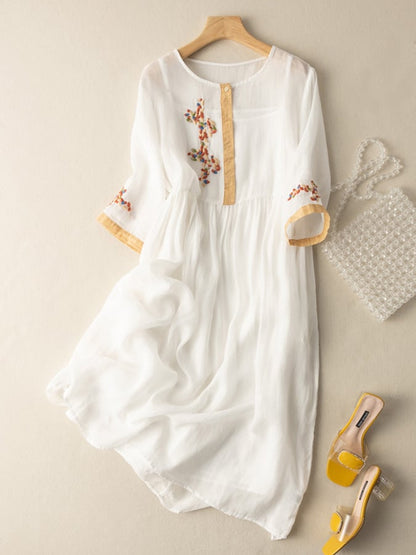 Camila | Women midi dress with embroidered detail and loose fit