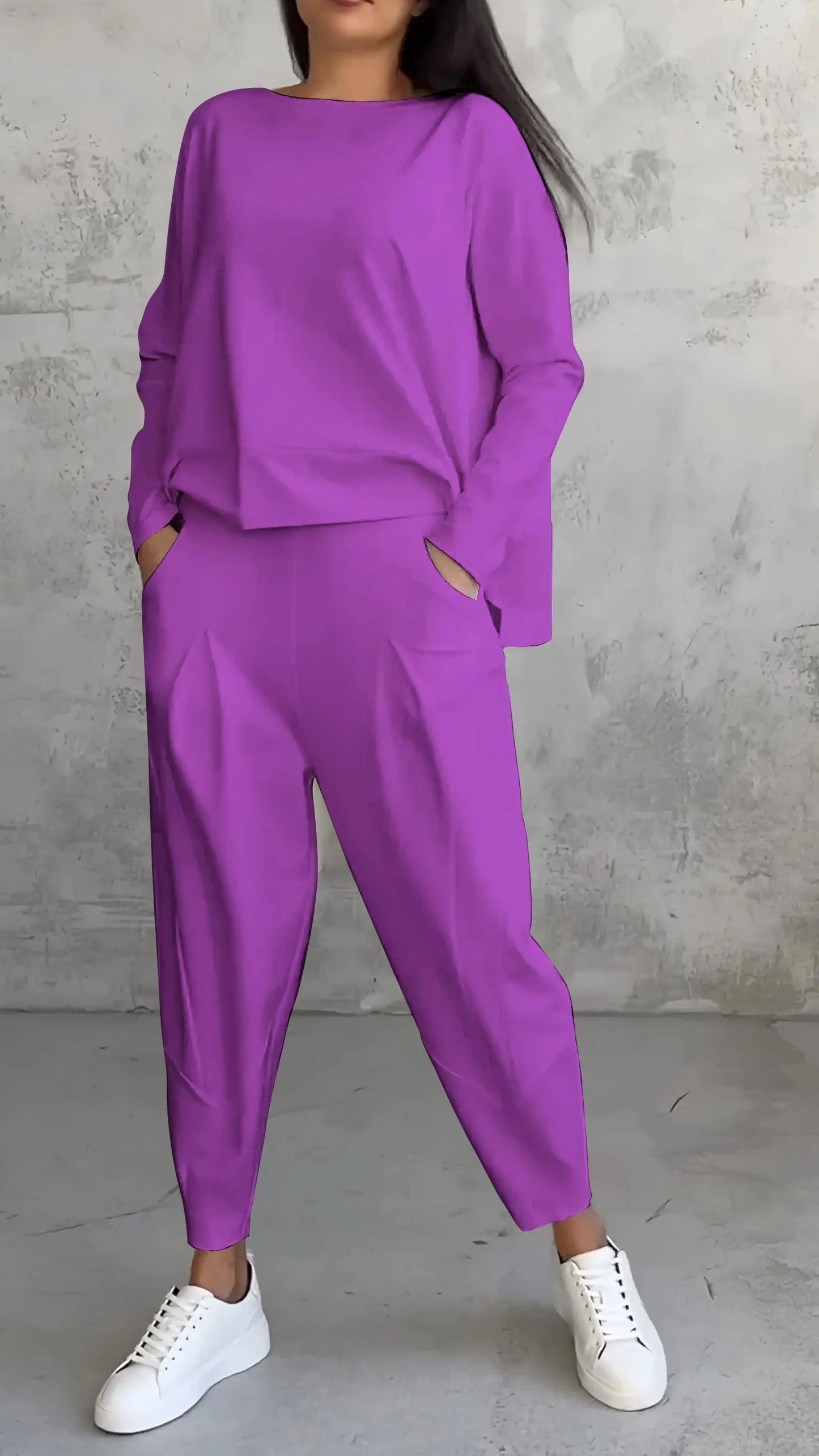 Solviera | Women Two Piece Set with Long Sleeve Top and Relaxed Fit Pants