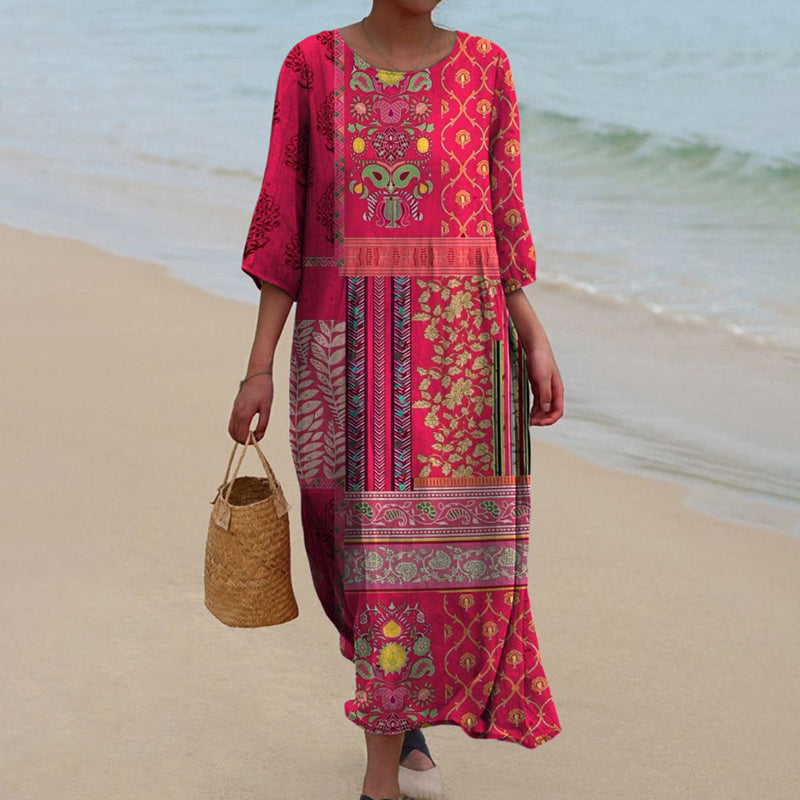 Charlotte | Women's printed loose fit maxi dress with round neck