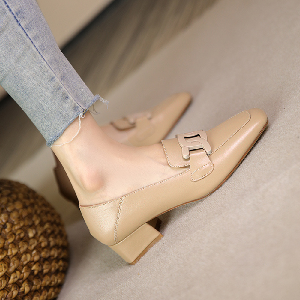 Velnora | Women Loafers with Block Heel and Decorative Strap Design