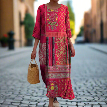 Charlotte | Women's printed loose fit maxi dress with round neck