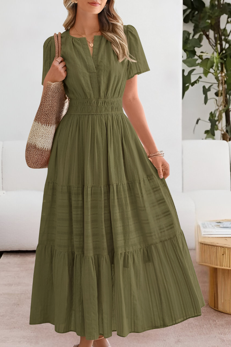 Claire | Women’s boho smocked midi dress with short sleeves