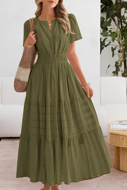 Claire | Women’s boho smocked midi dress with short sleeves
