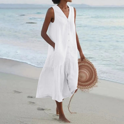 Jolie | Women midi dress with V-neck and button front