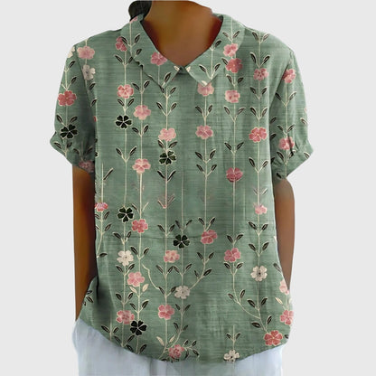 Ivy | Floral Blouse with Short Sleeve Button Front Design