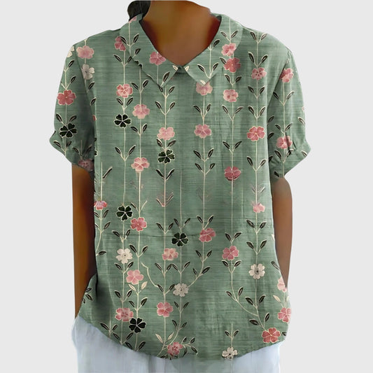 Ivy | Floral Blouse with Short Sleeve Button Front Design