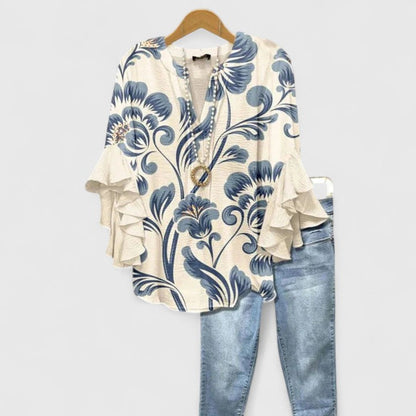 Naomi | Comfortable Blouse with Floral Print Ruffle Sleeve Design