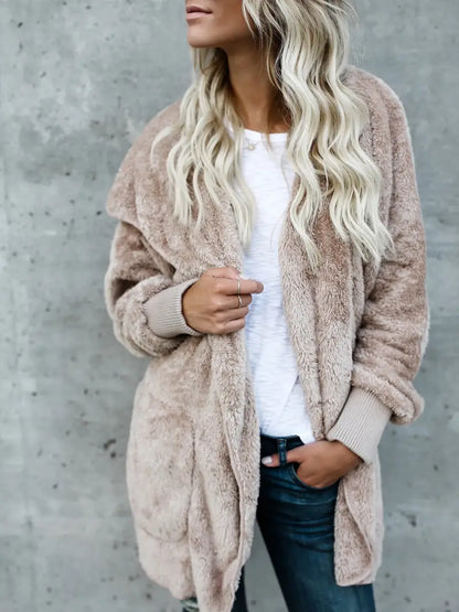 Evelyn | Fluffy Knitted Hooded Jacket with Open Front