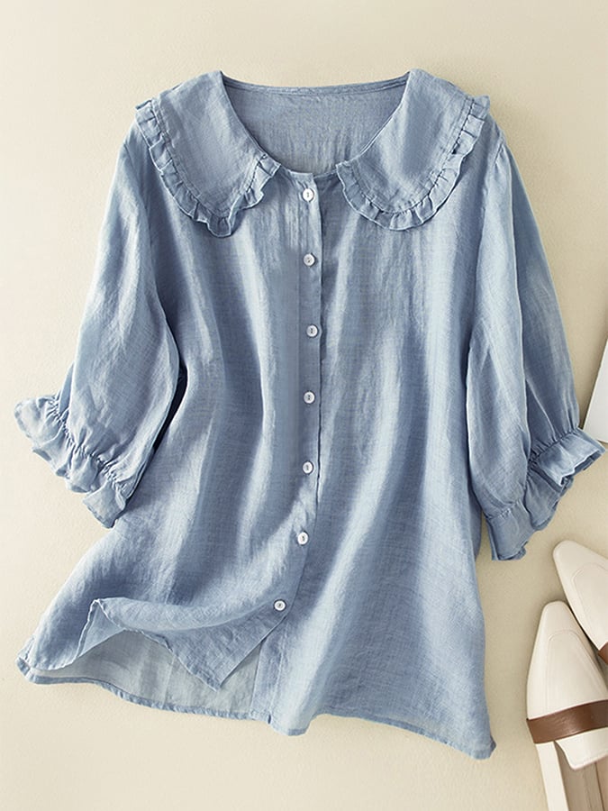 Elina | Women shirt with ruffle collar and button front design