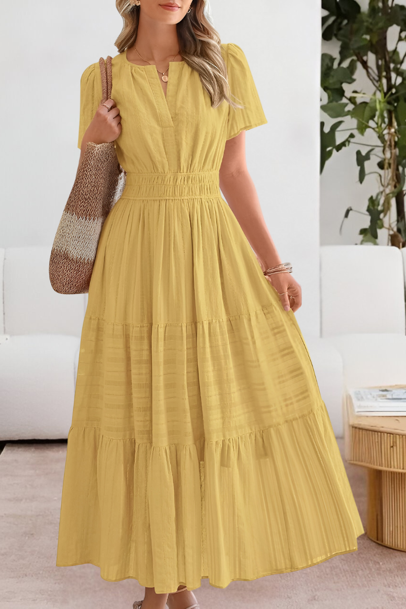 Claire | Women’s boho smocked midi dress with short sleeves