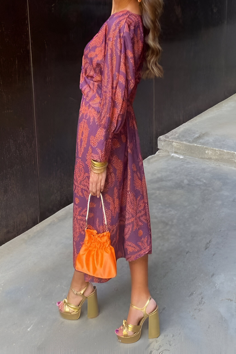 Aurora | Elegant floral midi dress with twist detail