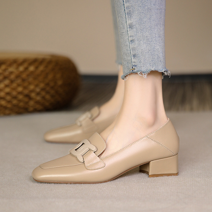 Velnora | Women Loafers with Block Heel and Decorative Strap Design
