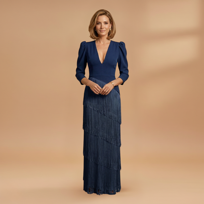 Amelia | Women’s banquet dress with V neck tassel hem