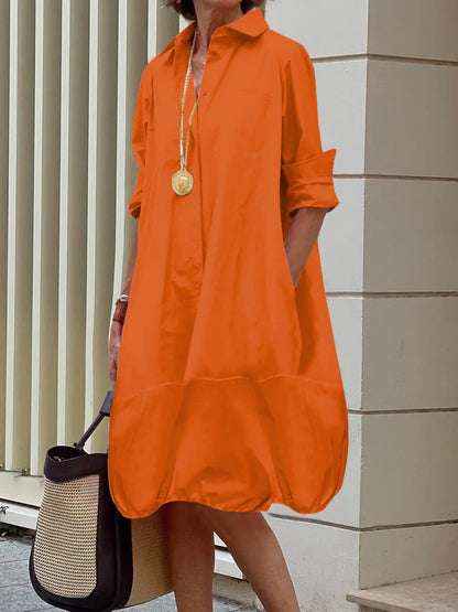 Hannah | Loose midi shirt dress with lapel collar and long sleeves