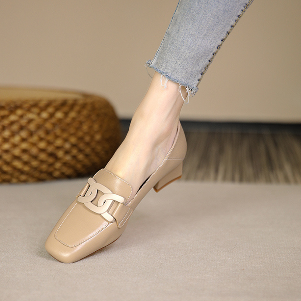 Velnora | Women Loafers with Block Heel and Decorative Strap Design