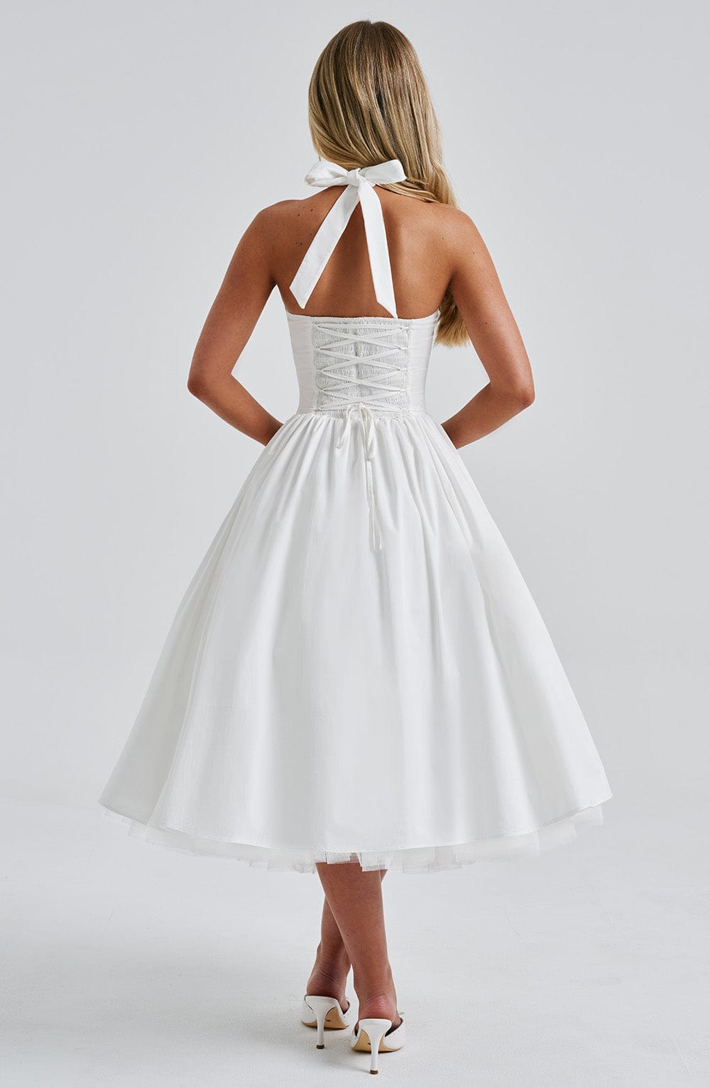 Phoebe | Women’s Elegant Halter Neck Midi Dress With Pleated Skirt