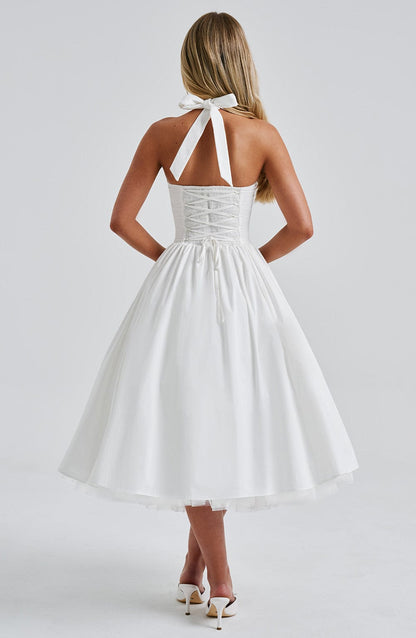 Phoebe | Women’s Elegant Halter Neck Midi Dress With Pleated Skirt