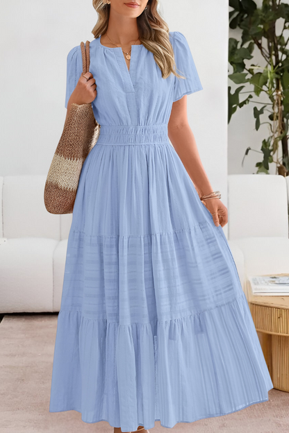 Claire | Women’s boho smocked midi dress with short sleeves