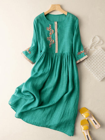 Camila | Women midi dress with embroidered detail and loose fit