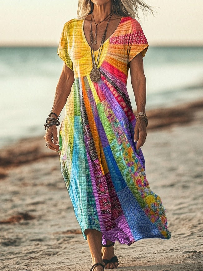 Mila | Boho chic patchwork maxi dress with colorful pattern